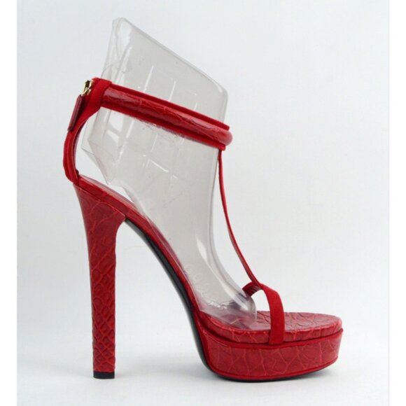 GUCCI SHOES LEIGHT CROCODILE LEATHER T-STRAP PLATFORM SANDALS sz 37.5 7.5 - Picture 6 of 8